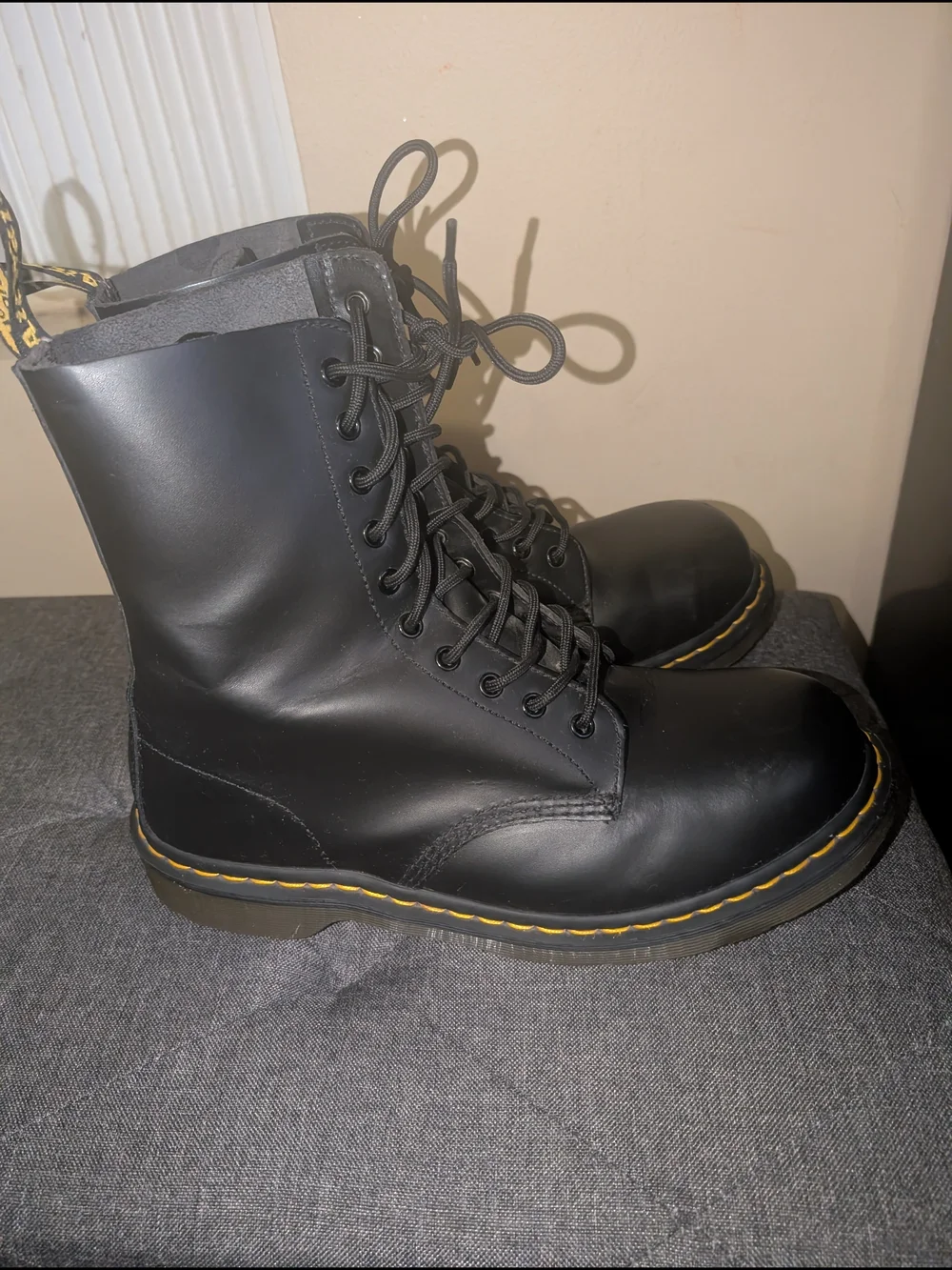 Dr. Martens 1919 Fine Haircell Black Leather Steel Toe Boots (10-Eye)